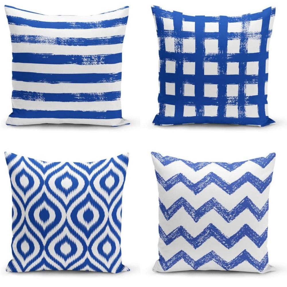 4pcs‎ Textile Decorative Pillow/Cushion Covers white/blue 17”x17”